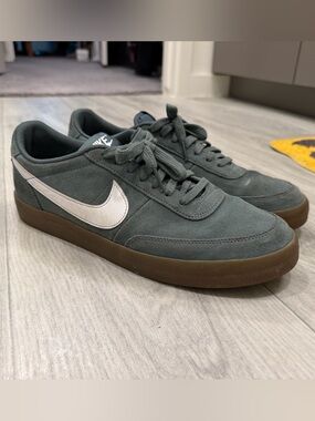Nike Men’s Suede Low-Top Sneakers in Dark Green with White Swoosh
